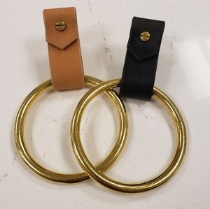 Leather Strap & Brass Ring Towel Ring Holder